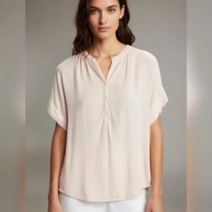 Point Sur‎ Women's Blouse Medium J5805 Drapey Popover Shirt in Pink Top Shirt